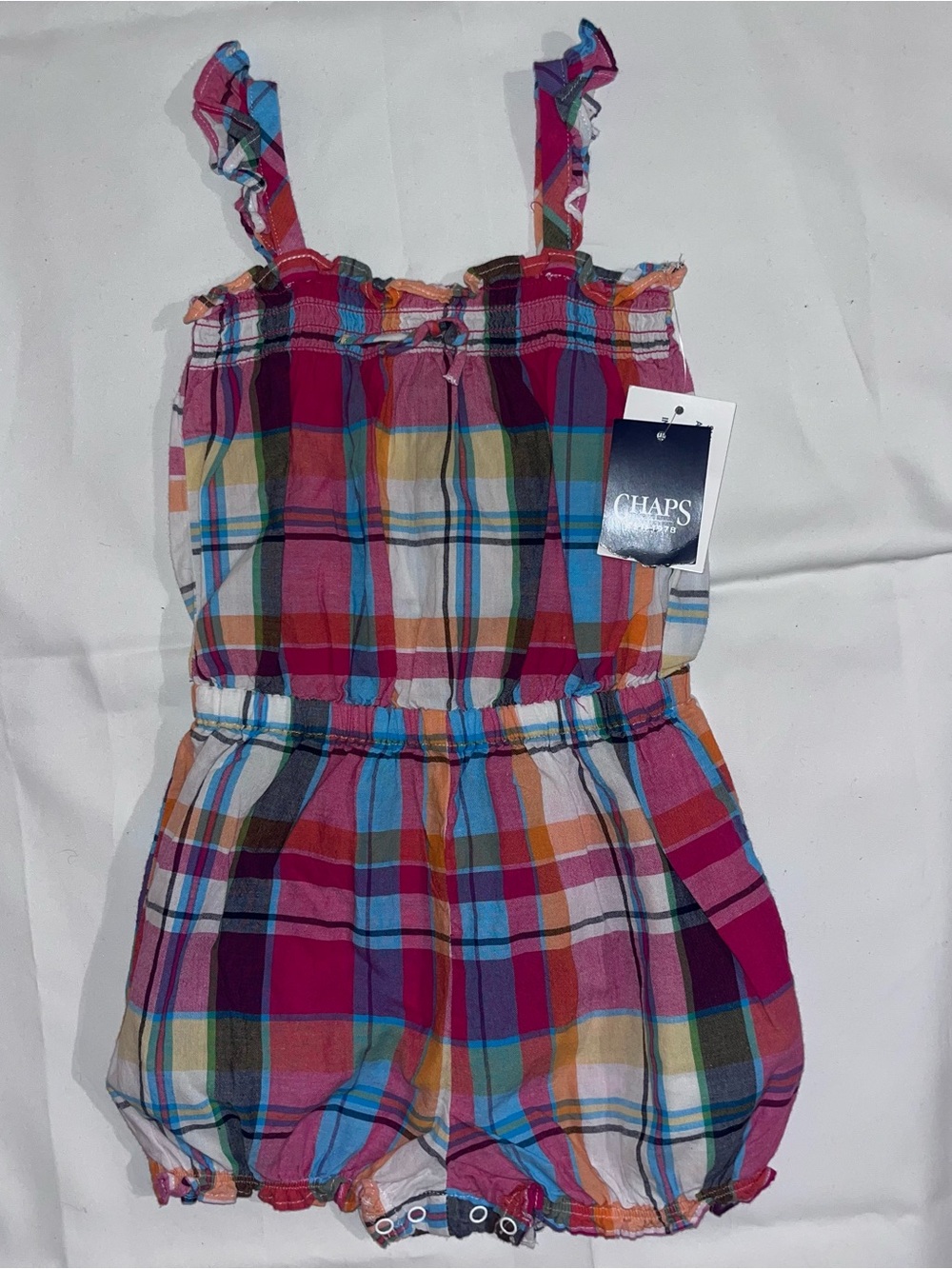 NWT Chaps Baby Romper 18M Plaid Ruffle Straps